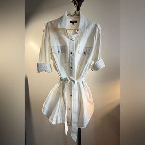 White tie waist oversized Denim Shirt Dress